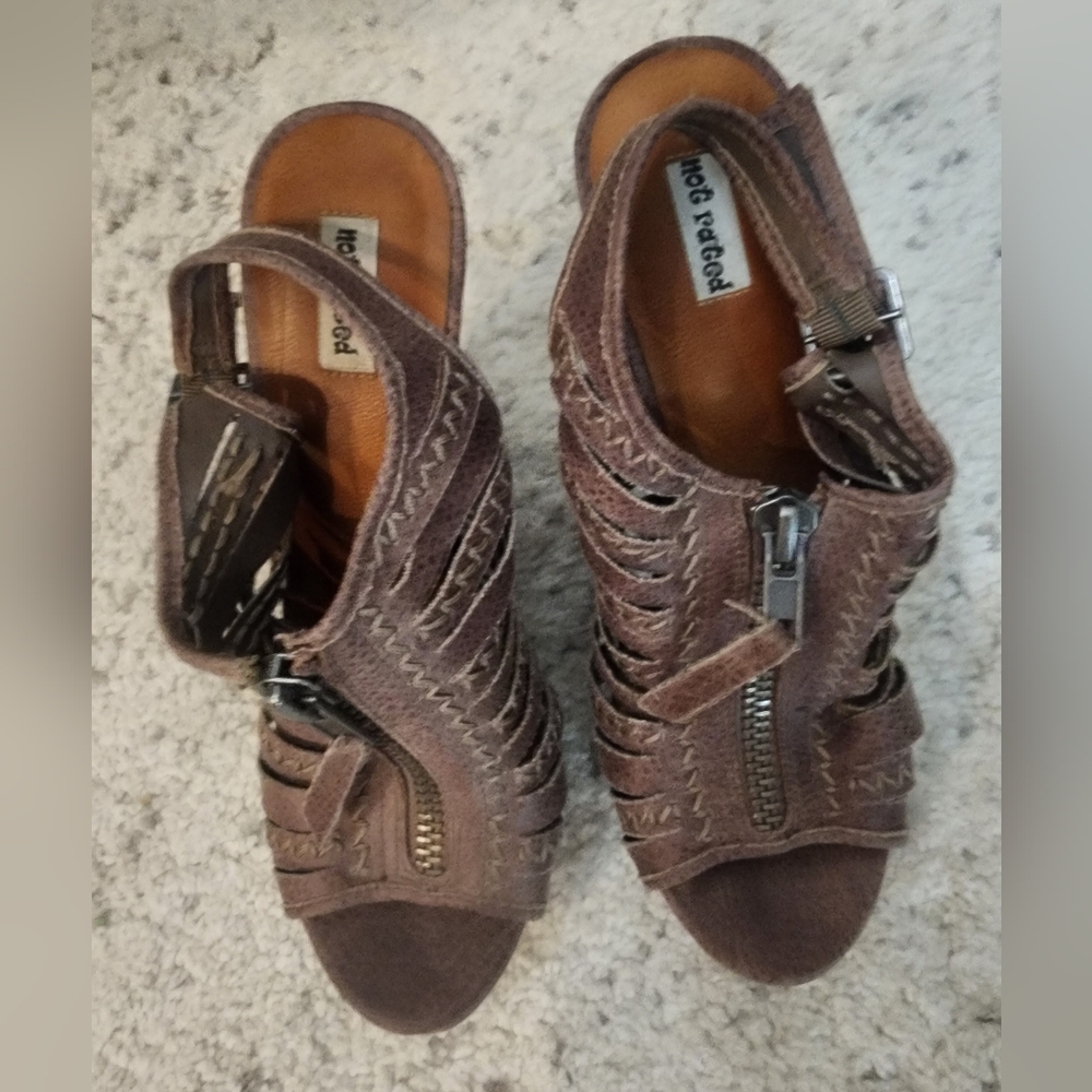 Not Rated Brown Sandals with Woven Leather Design